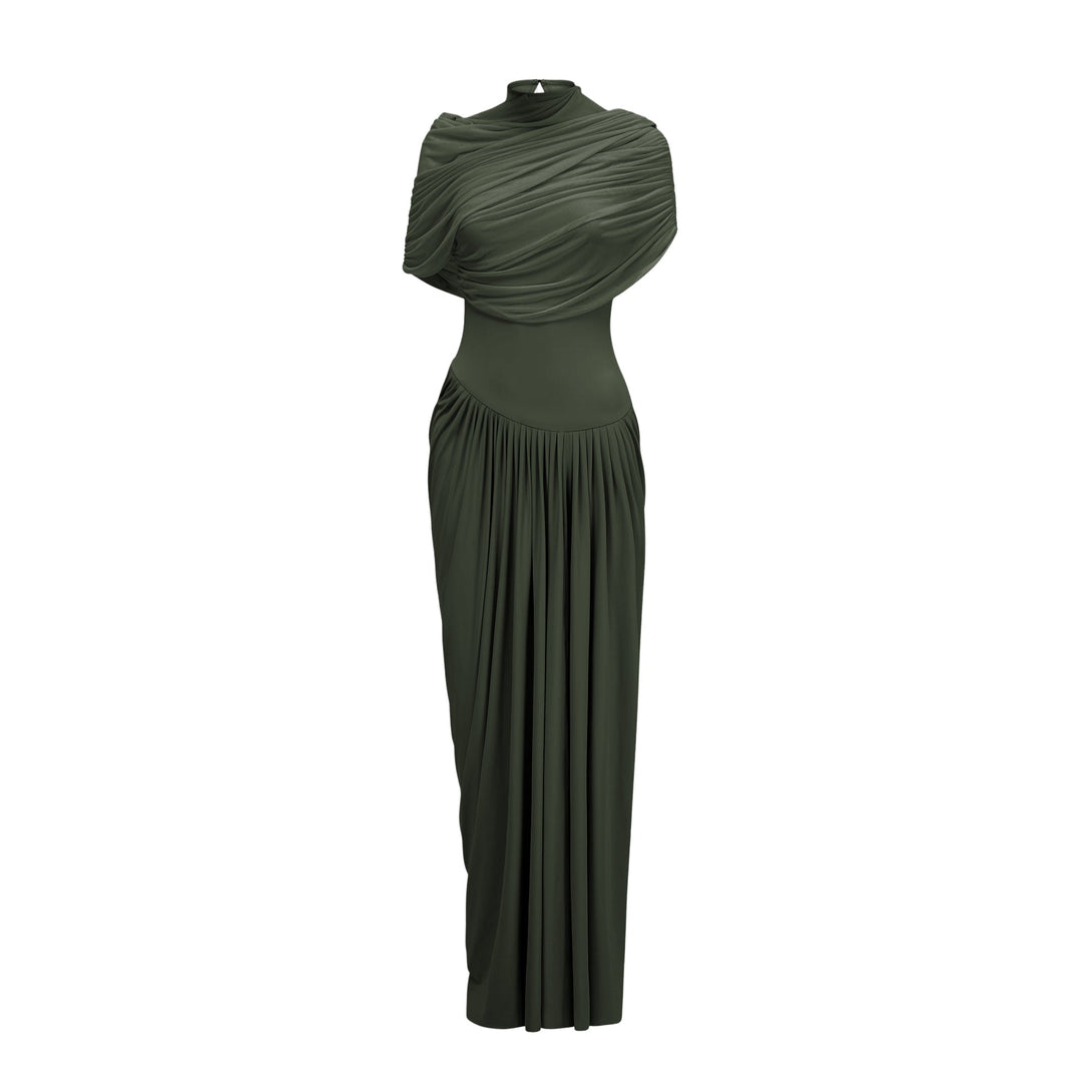 catherine white asymmetrical pleated maxi dress in Green – Fashionswest vt::All Wedding::Occasion::Bridesmaid Grunge Vintage Dresses for Sizes:US 16
