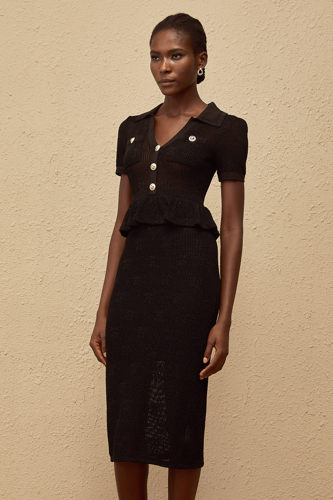 crochet knit midi dress Theodora Black – Fashionswest Size:us 8 Womens Glammed Up Crochet Navy suits with black HARD-TAGGED-TW-11.12.25