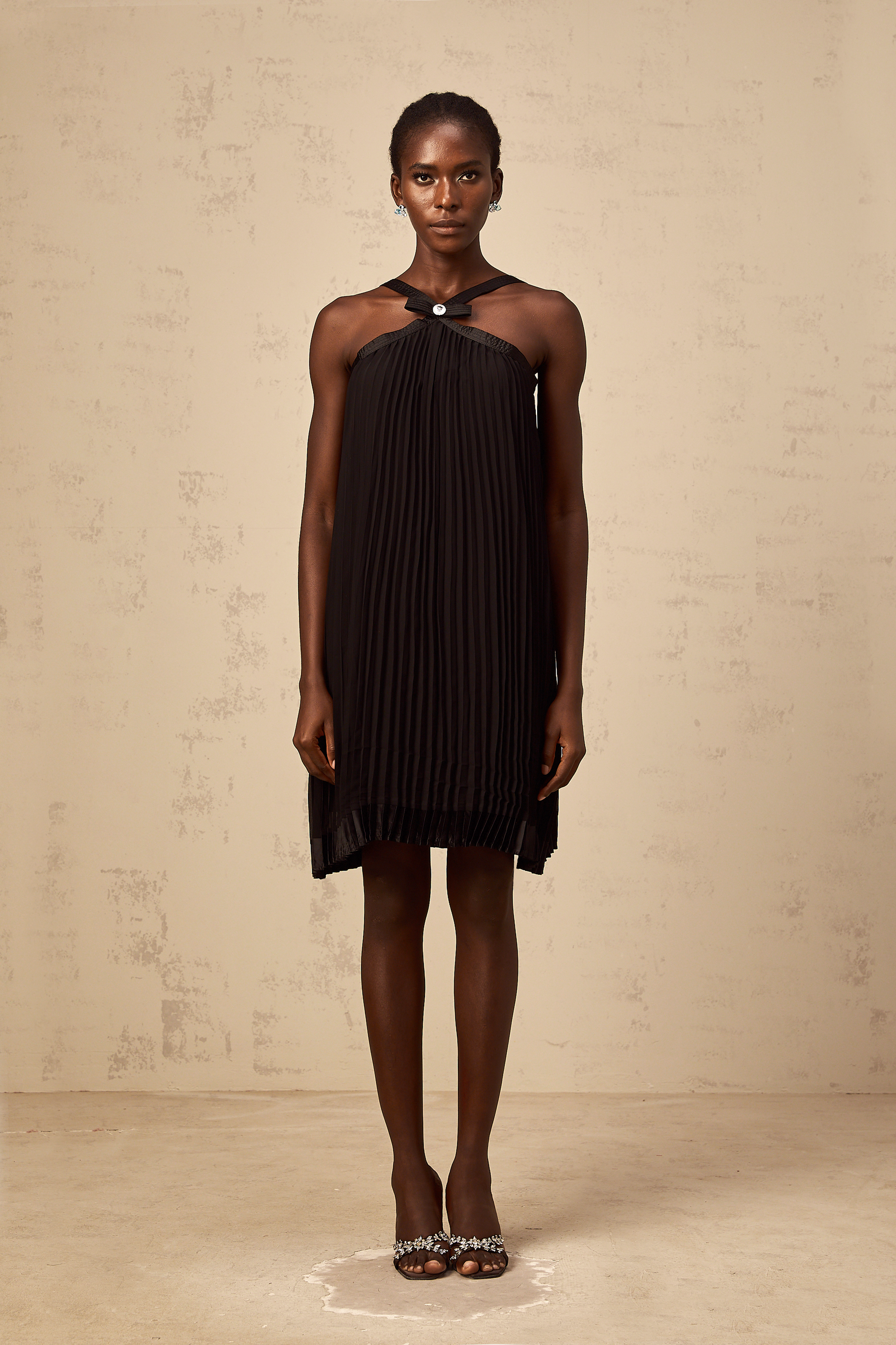 Zelda black bowknot pleated mini dress – Fashionswest